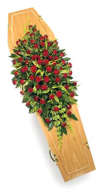 Casket Spray Roses Red and Green